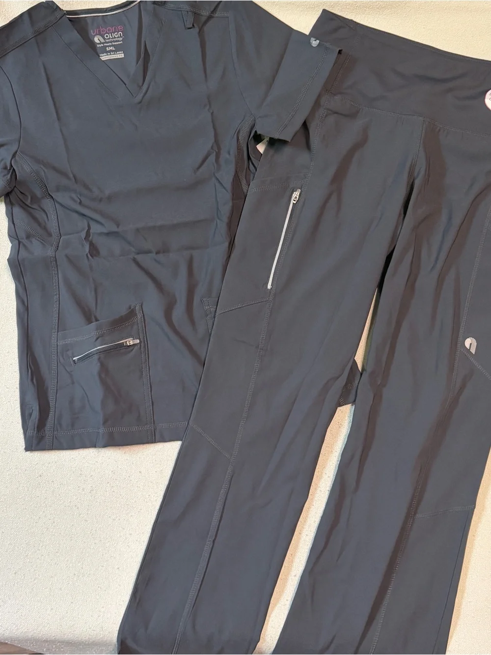 URBANE ALIGN 2 PC women's scrub set short sleeve top + pants -Charcoal XS PETITE - Picture 4 of 11